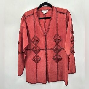 Y2K VINTAGE SMH Suede patchwork woman red bohemian western cowgirl 70's jacket L